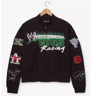 WWE WrestleMania 2000 Racing Moto Black Jacket Mens XL NWT Exclusive Cropped